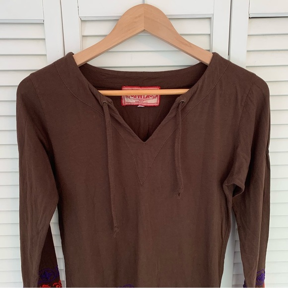 Johnny Was JWLA Blouse Womens S Brown Floral Embroidered Tunic Peasant Boho Top - Picture 2 of 14